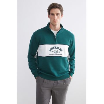 Bluza de trening regular fit de trening cu model text - Alb/Verde englez