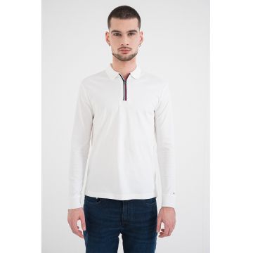 Bluza polo cu fenta cu fermoar - Alb