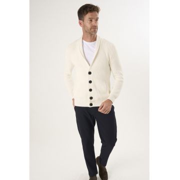 Cardigan cu decolteu in V si buzunare laterale - Crem