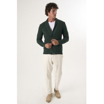 Cardigan cu decolteu in V si buzunare laterale - Verde aquamarin