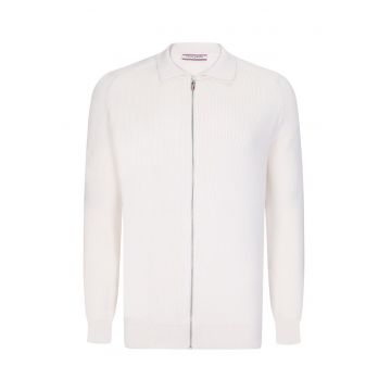 Cardigan cu fermoar si maneci raglan - Alb optic