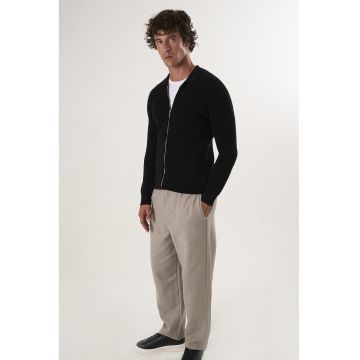 Cardigan cu fermoar si maneci raglan - Negru