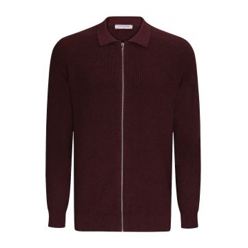 Cardigan cu fermoar si maneci raglan - Rosu inchis