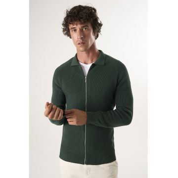 Cardigan cu fermoar si maneci raglan - Verde aquamarin