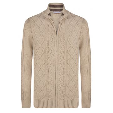 Cardigan cu fermoar si model torsade - Bej inchis