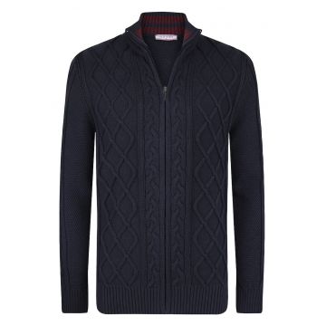 Cardigan cu fermoar si model torsade - Bleumarin