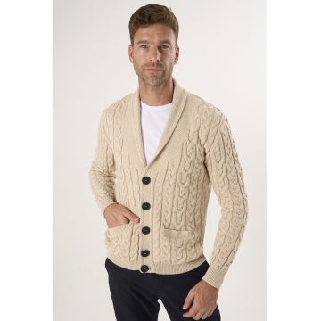 Cardigan din bumbac cu model torsade si nasturi - Bej