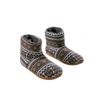 Cizme de casa cu captuseala din plus si tematica de Craciun - Alb/Maro/Galben sofran