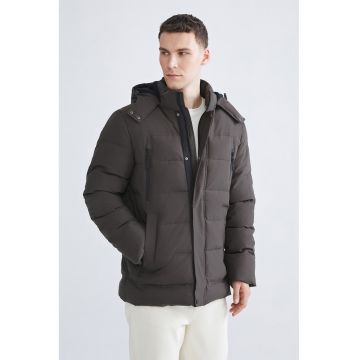 Geaca cu vatelina si gluga - Maro inchis