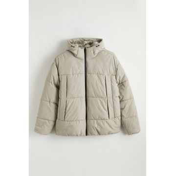 Geaca matlasata cu fermoar - Maro taupe deschis