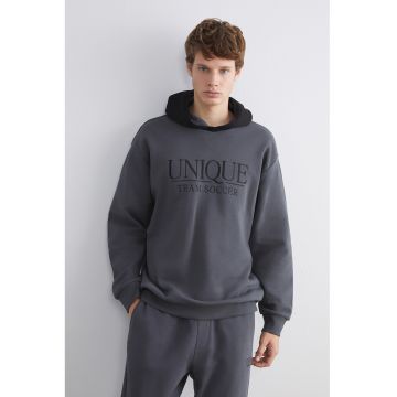 Hanorac cu design text - Gri inchis