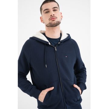 Hanorac cu fermoar si snur de ajustare - Bleumarin