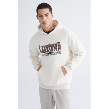 Hanorac cu maneci cazute si imprimeu - Maro scortisoara/Crem/Gri inchis