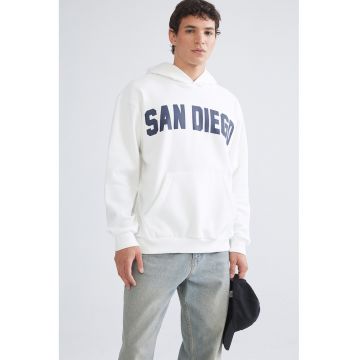 Hanorac lejer cu text - Albastru inchis/Alb optic