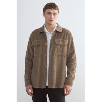 Jacheta-camasa din reiat cu buzunare pe piept - Maro deschis
