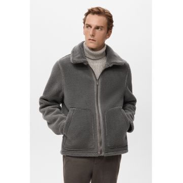Jacheta din blana shearling sintetica - Gri cenusiu