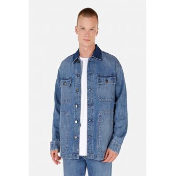 Jacheta din denim cu buzunare cu clapa - BLUE