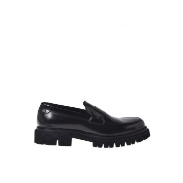 Pantofi loafer din piele cu logo - Negru