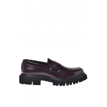 Pantofi loafer din piele cu logo - Visiniu