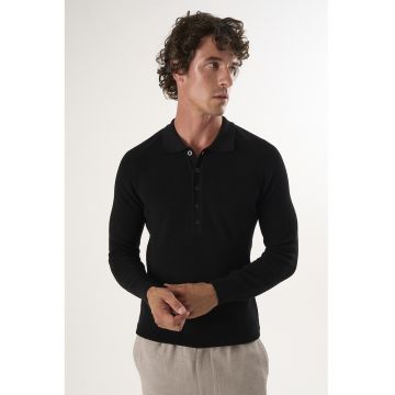 Pulover din bumbac cu fenta cu nasturi