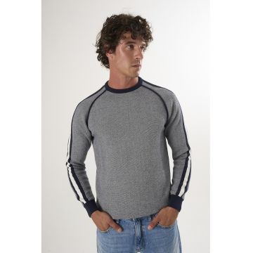 Pulover din bumbac cu maneci raglan - Gri inchis melange/Bleumarin