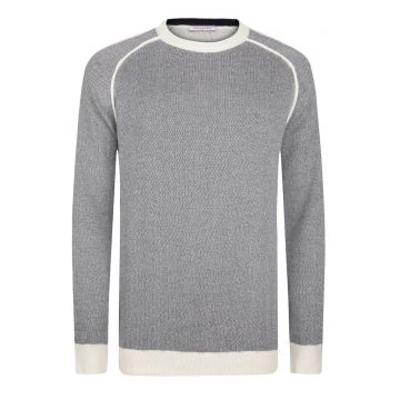 Pulover din bumbac cu maneci raglan - Gri inchis melange/Crem