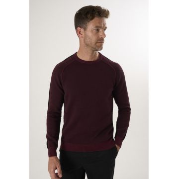 Pulover din bumbac cu maneci raglan - Rosu inchis