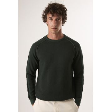 Pulover din bumbac cu maneci raglan - Verde padure