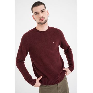 Pulover din lana cu logo discret - Rosu inchis