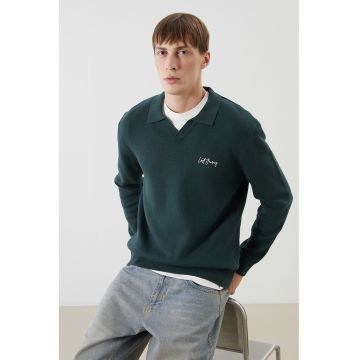 Pulover polo de bumbac - Verde padure