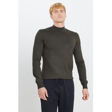 Pulover tricotat fin din amestec de lana - Kaki