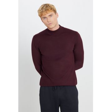 Pulover tricotat fin din amestec de lana - Visiniu