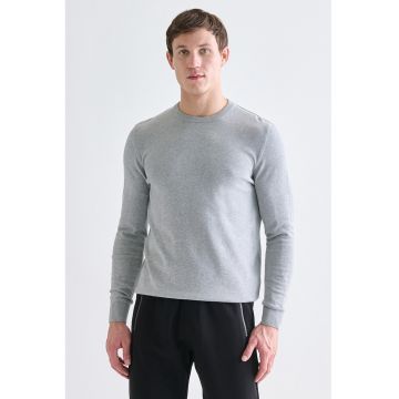 Pulover uni cu decolteu la baza gatului - Gri melange