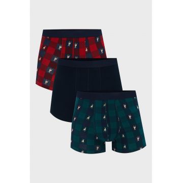 Set de boxeri cu model de Craciun - 3 perechi - Rosu/Albastru inchis