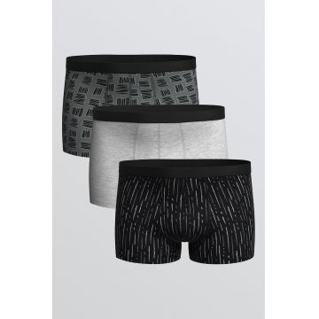 Set de boxeri cu model si banda elastica - 3 perechi - Alb/Gri/Negru