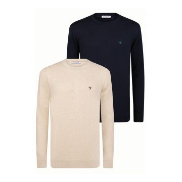 Set de pulovere tricotate cu decolteu la baza gatului - 2 piese - Bej/Bleumarin