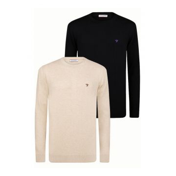 Set de pulovere tricotate cu decolteu la baza gatului - 2 piese - Negru/Bej melange