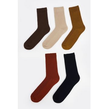 Set de sosete lungi striate - 5 perechi - Rosu/Maro/Negru