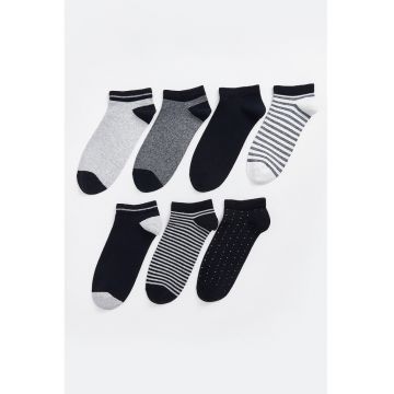 Set de sosete pana la glezna - 7 perechi - Alb/Gri/Negru