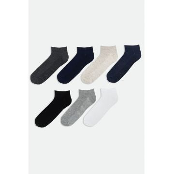 Set de sosete pana la glezna cu model uni - 7 perechi - Alb/Negru
