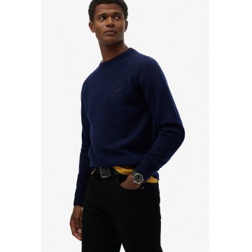SUPERDRY - Pulover regular fit din amestec de lana cu maneci raglan - Bleumarin