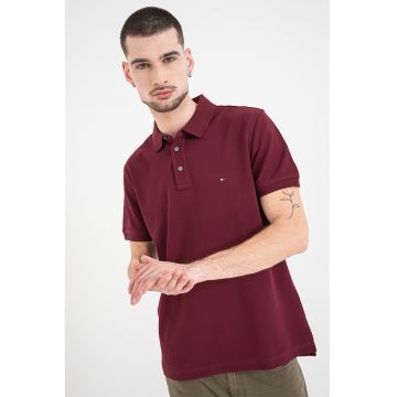Tricou polo slim fit din amestec de bumbac organic - Rosu stins