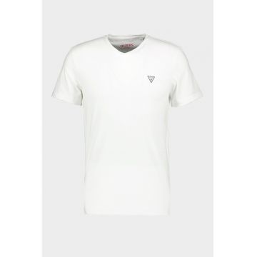 Tricou slim fit cu decolteu in V - Negru/Alb optic