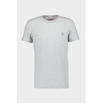 Tricou slim fit cu decolteu la baza gatului - Gri melange