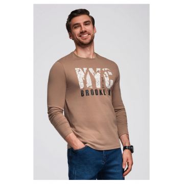 Bluza cu decolteu la baza gatului si model text - Maro deschis