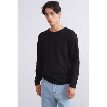 Bluza de bumbac cu decolteu la baza gatului - Negru