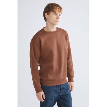 Bluza de trening cu decolteu la baza gatului - Maro scortisoara