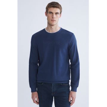 Bluza de trening cu decolteu la baza gatului si aspect texturat - Albastru inchis