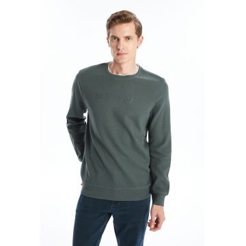 Bluza de trening cu decolteu la baza gatului si aspect texturat - Verde inchis