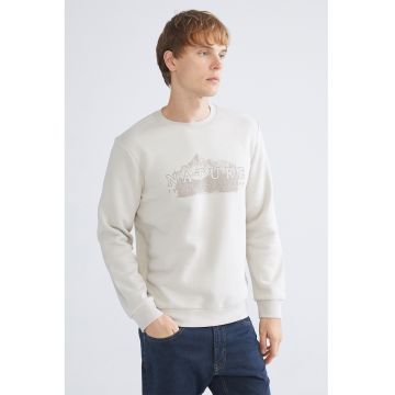 Bluza de trening cu decolteu la baza gatului si imprimeu - Bej deschis